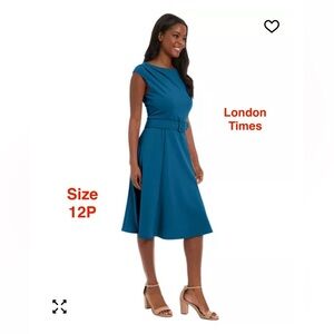 London Times Teal Midi Dress with a belt